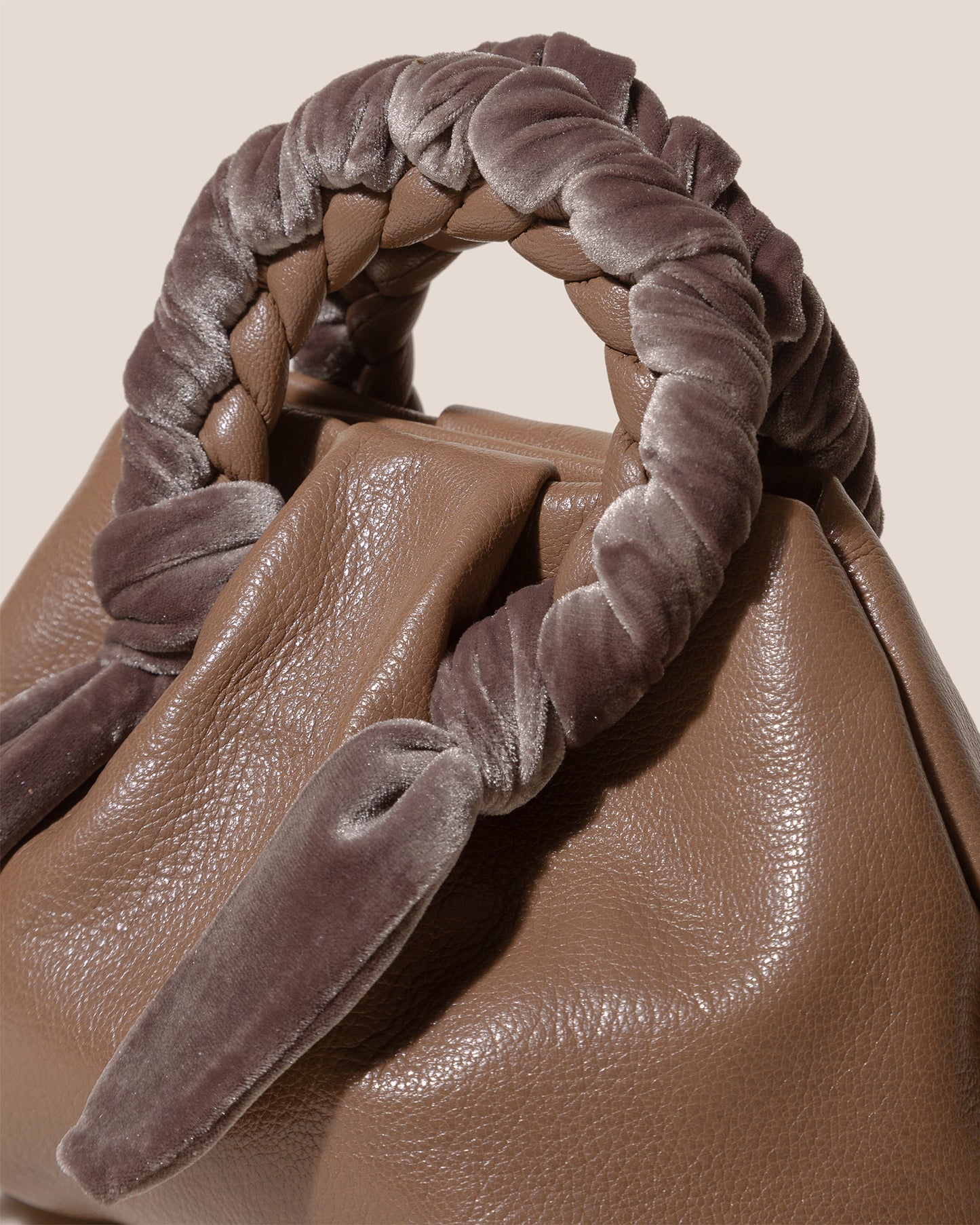 BOMBON VELVET FOULARD - Plaited-handle Leather Handbag