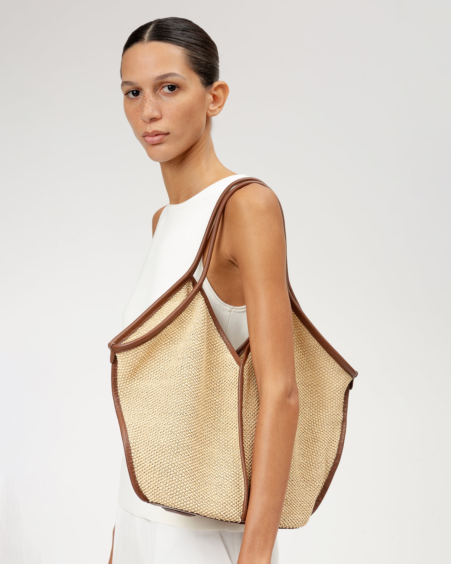 CALELLA SOFT RAFFIA - Leather-trimmed Tote Bag