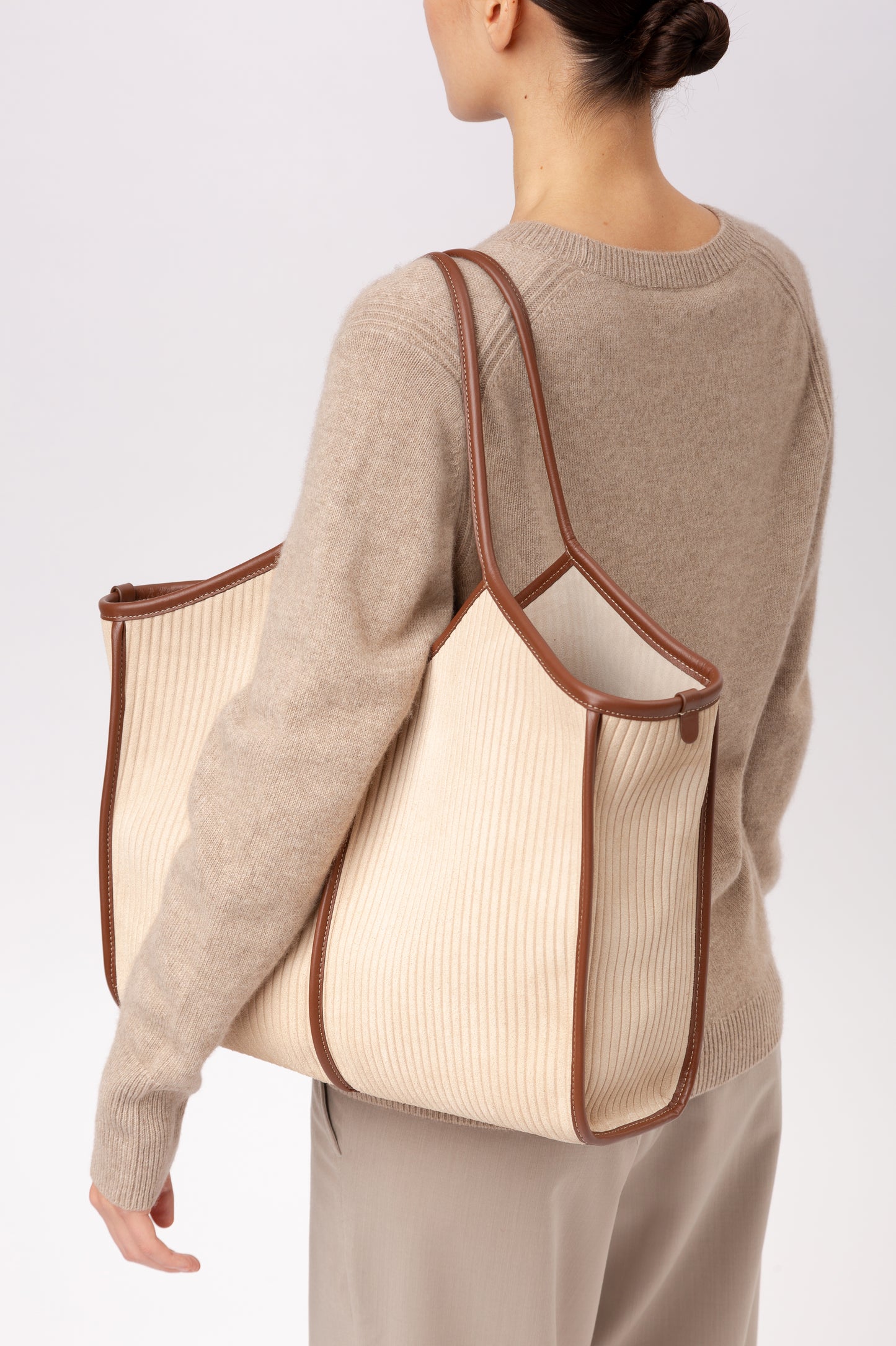 CALELLA SQUARED MEDIUM CORDUROY SUEDE - Leather-trimmed Tote Bag