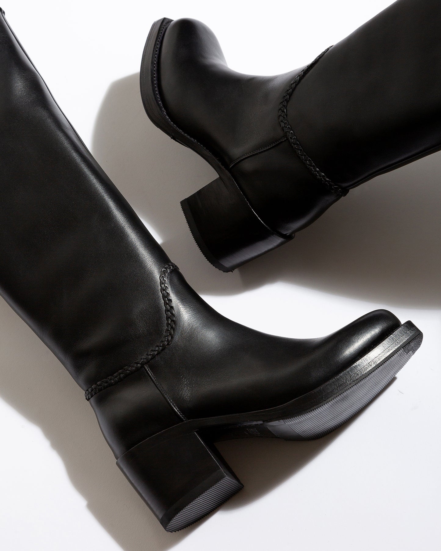 CALOBRA - Heeled Square-Toe Braided Detail Knee-High Boot