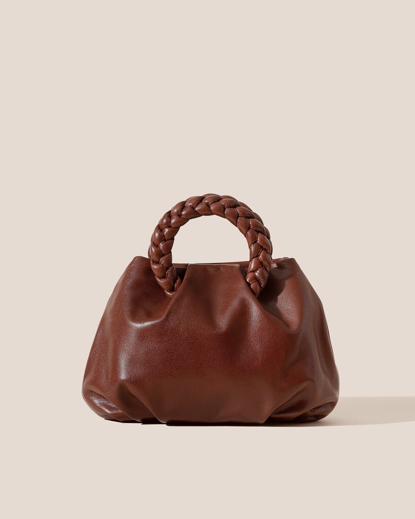 BOMBON M SUPPLE SHINY - Medium Plaited-handle Leather Handbag