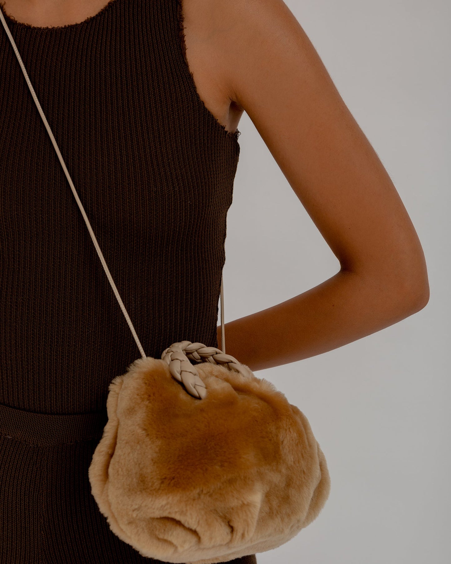 BOMBON SHEARLING - Plaited-handle Leather Handbag