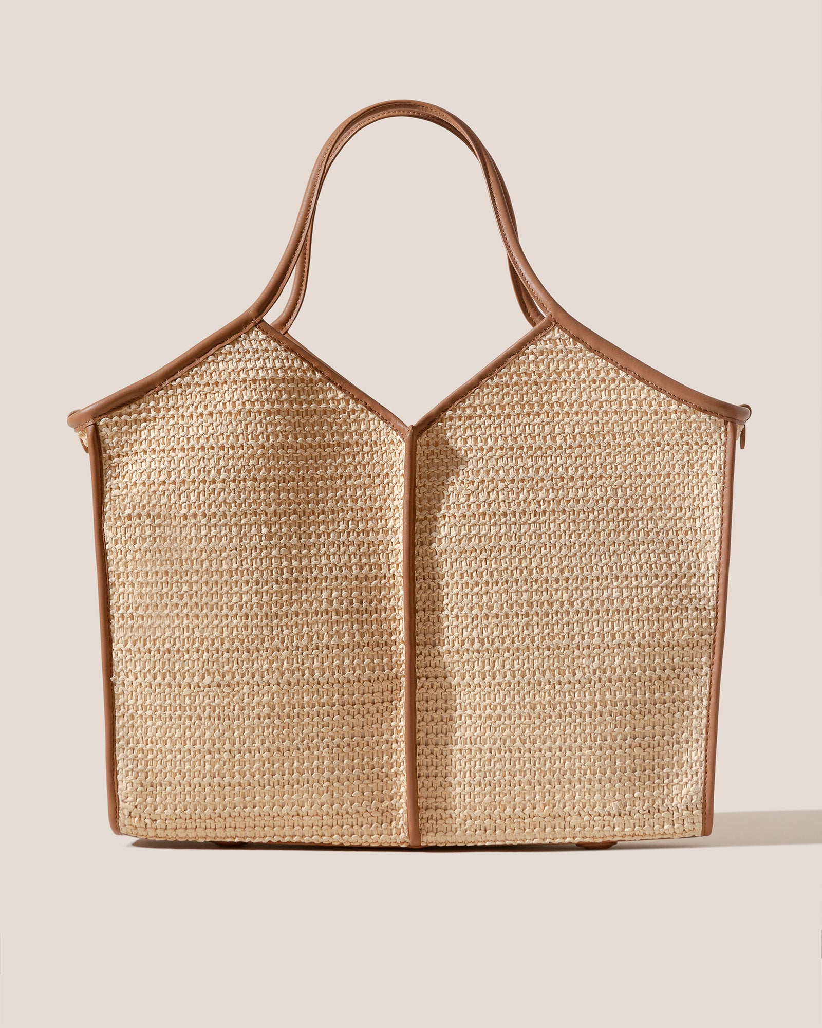 CALELLA SQUARED MEDIUM RAFFIA - Leather-trimmed Tote Bag