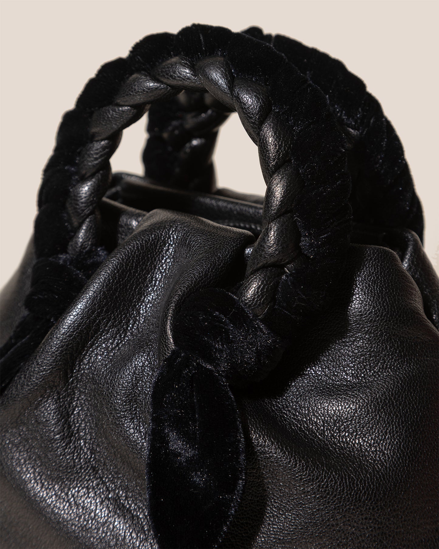 BOMBON VELVET FOULARD - Plaited-handle Leather Handbag