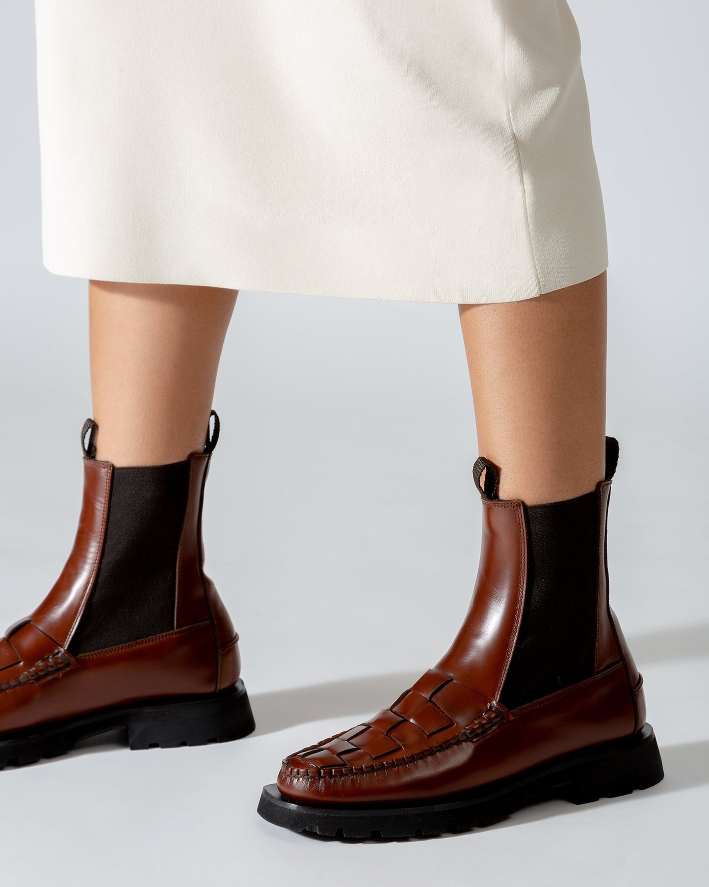 ALDA WOVEN SPORT - Tread Sole Interwoven-detail Low-calf Chelsea Boot