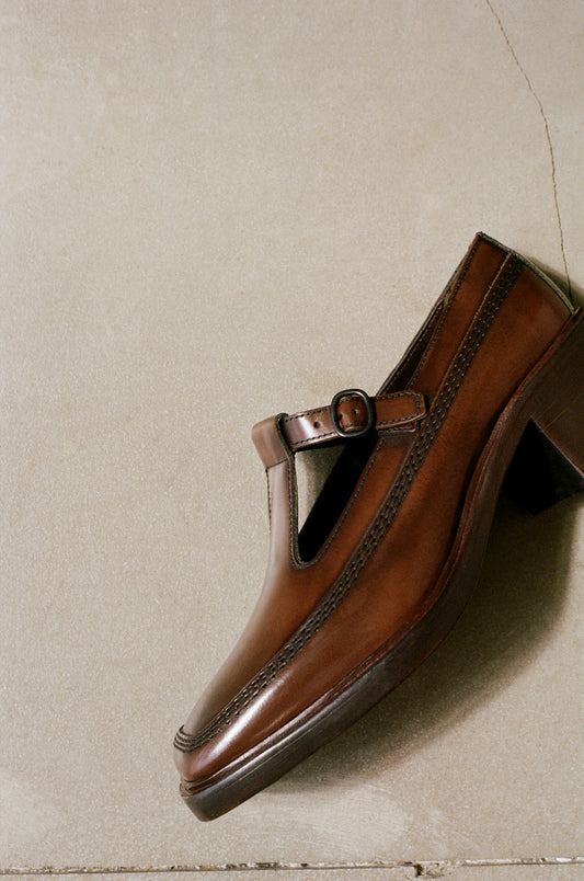 LLUISA HEELED - Brushed T-bar Loafer