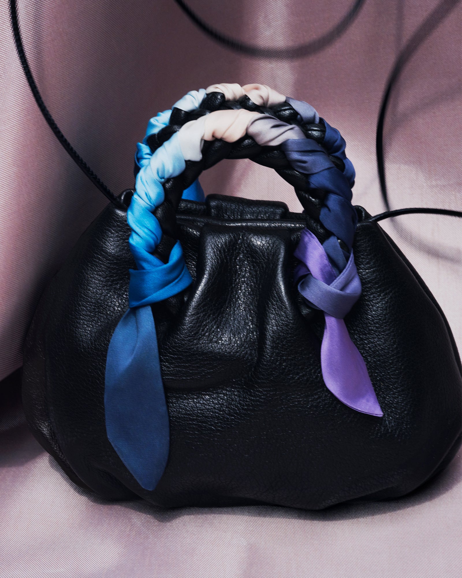 BOMBON FOULARD - Plaited-handle Leather Handbag