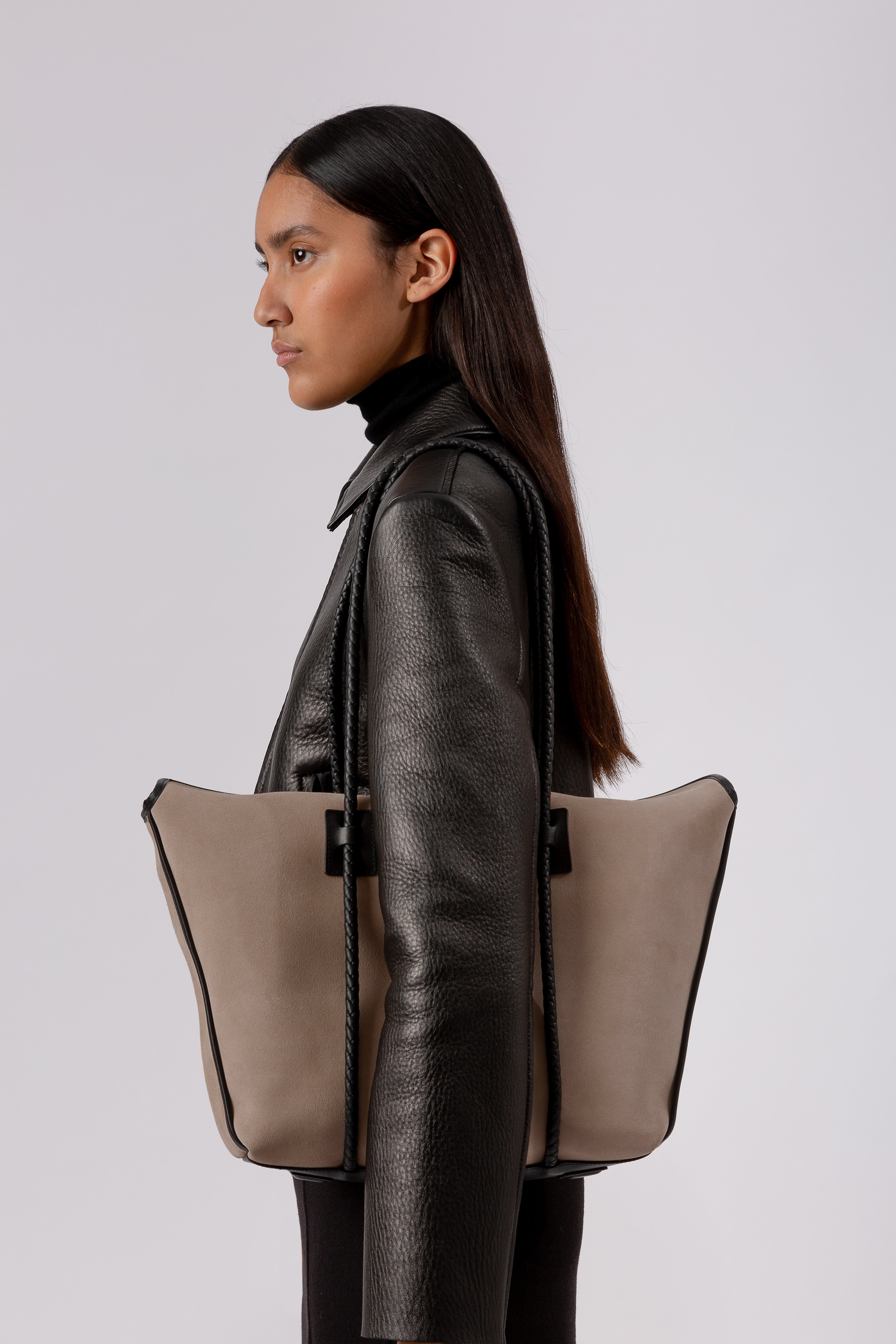 Grey leather handbag sale online