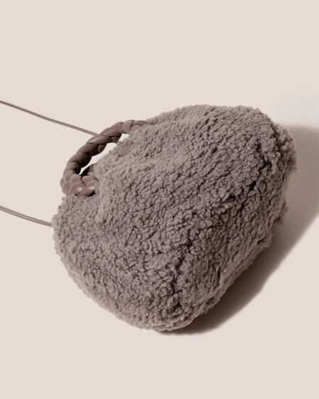 BOMBON CURLY SHEARLING - Plaited-handle Leather Handbag