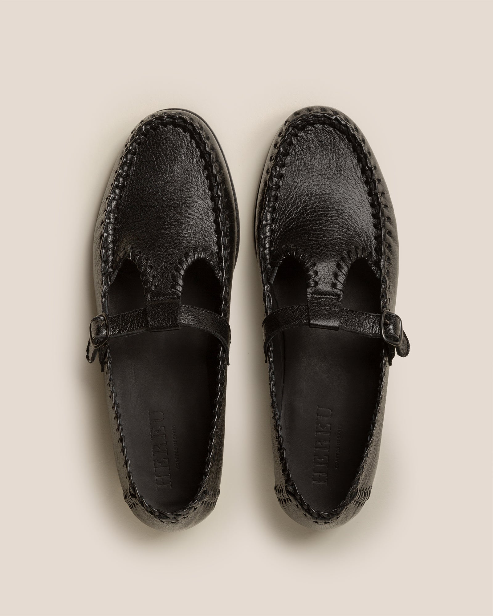 【HEREU】ALCOVER SUPPLE SHINY Braided Seams T-bar Loafer ALCOVER SUPPLE SHINY - Men's Braided Seams T-bar Loafer