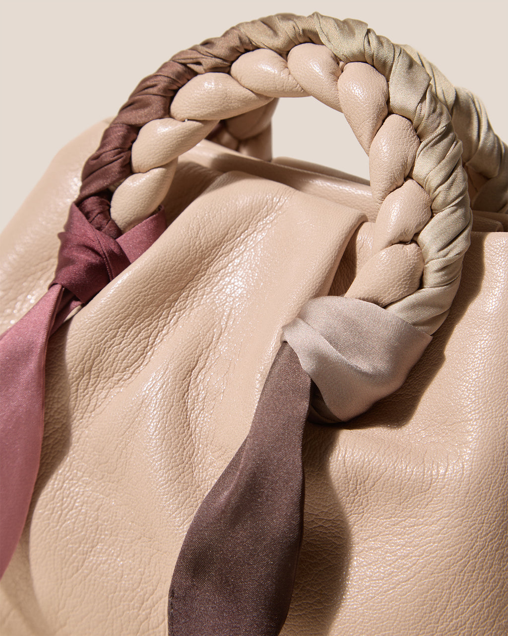BOMBON FOULARD - Plaited-handle Leather Handbag