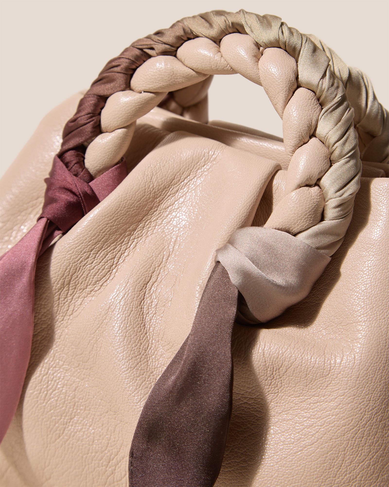 BOMBON FOULARD - Plaited-handle Leather Handbag