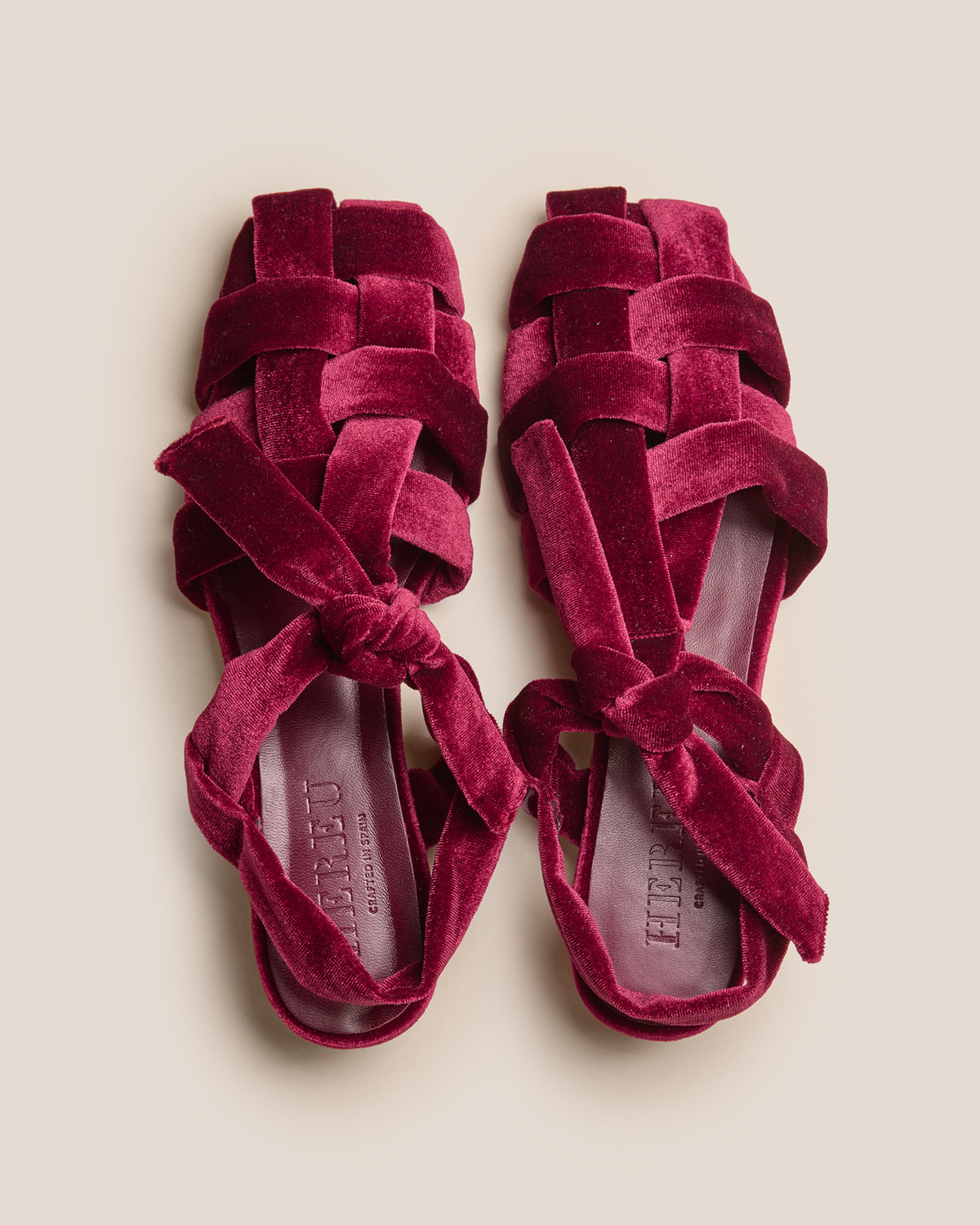BENA MID VELVET - Interwoven Knotted T-Bar Heeled Sandal