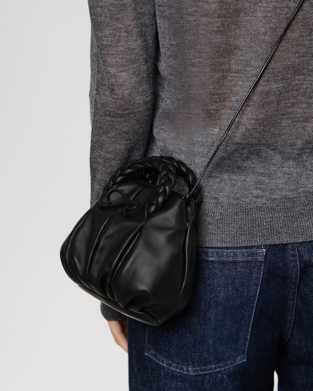 BOMBON BOW - Plaited-handle Leather Handbag