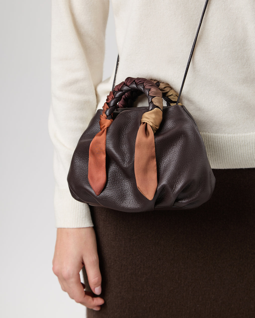 BOMBON FOULARD - Plaited-handle Leather Handbag