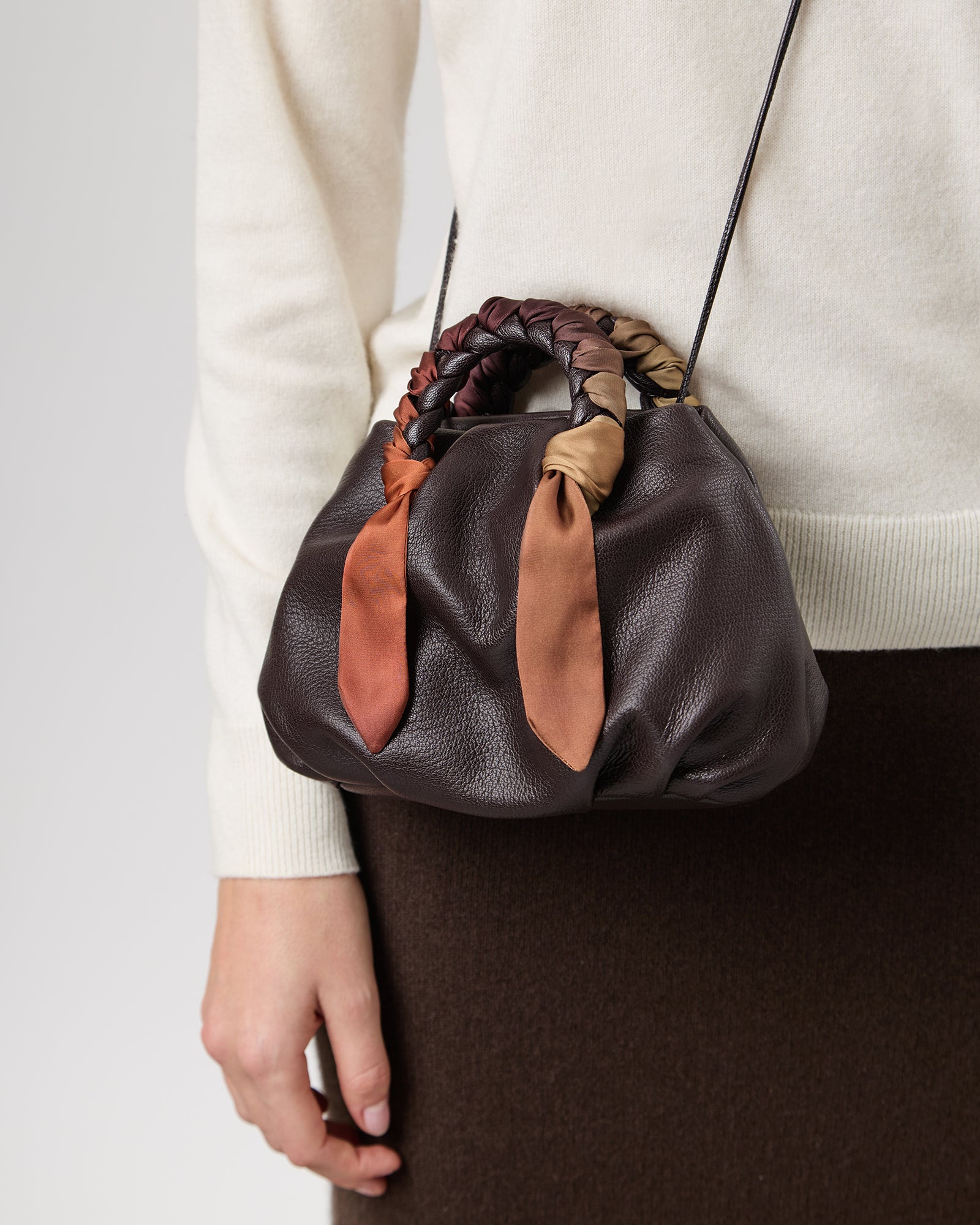 BOMBON FOULARD - Plaited-handle Leather Handbag