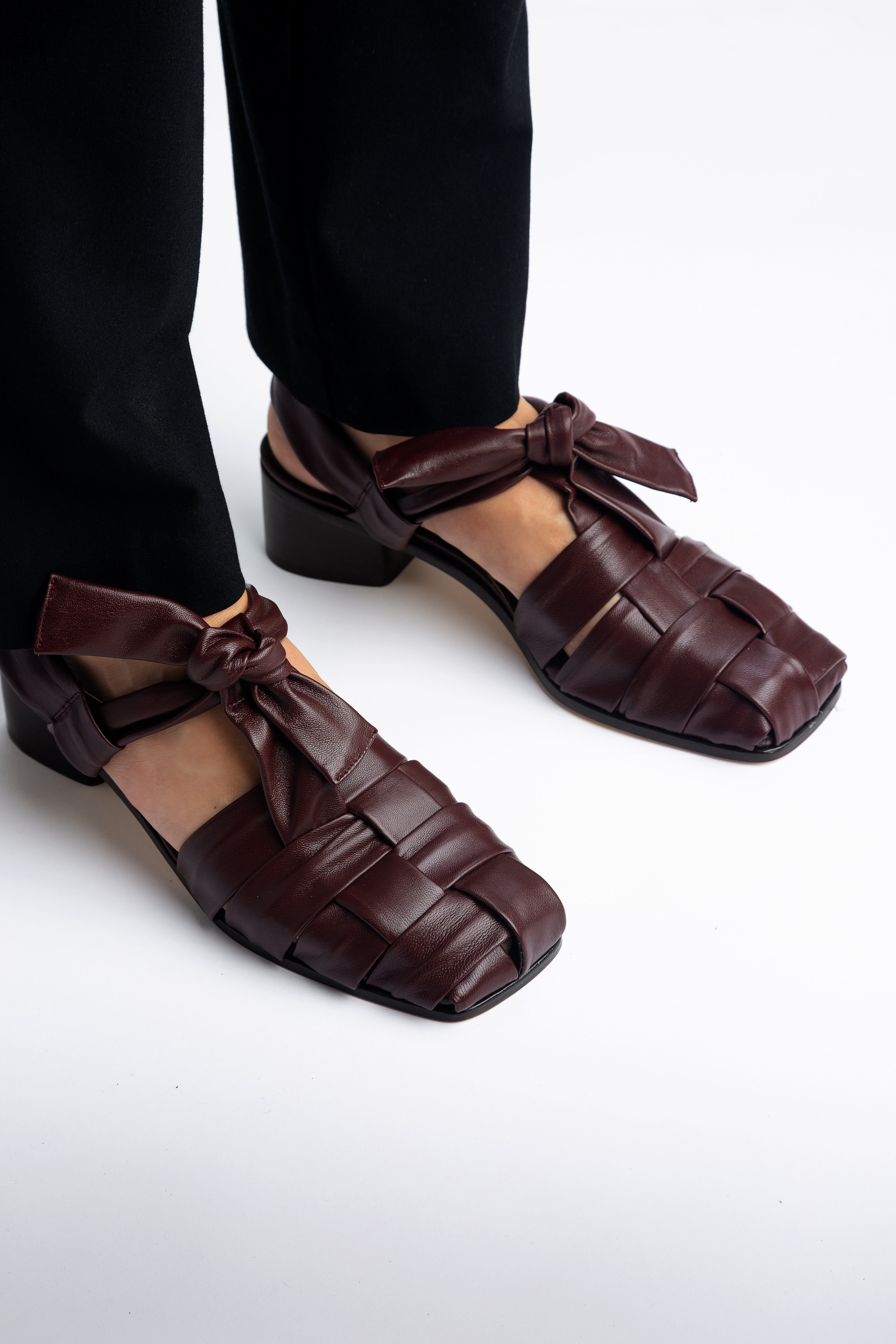 BENA HEELED - Interwoven Knotted T-bar Heeled Sandal – Hereu Studio