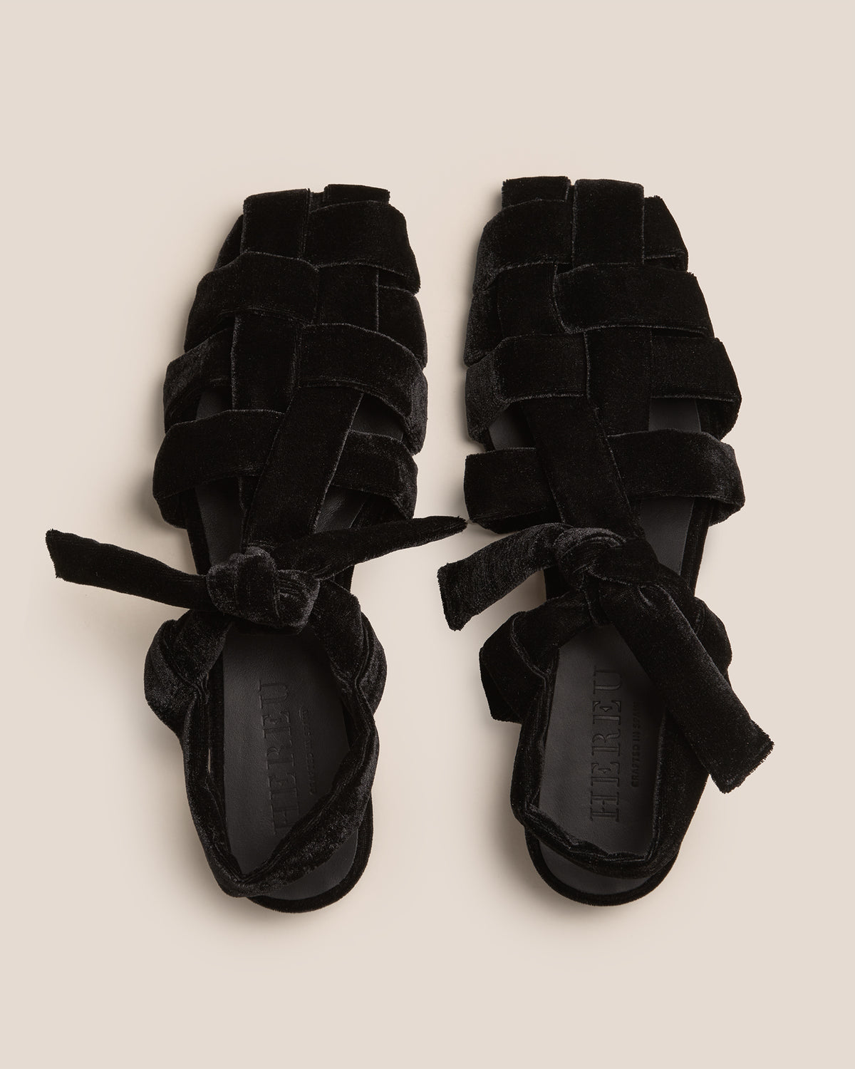 BENA MID VELVET - Interwoven Knotted T-Bar Heeled Sandal