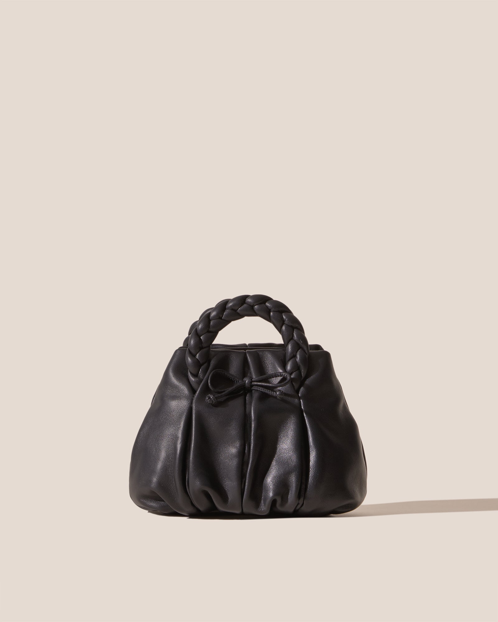 BOMBON BOW - Plaited-handle Leather Handbag