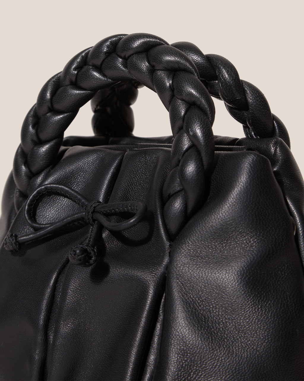 BOMBON BOW - Plaited-handle Leather Handbag