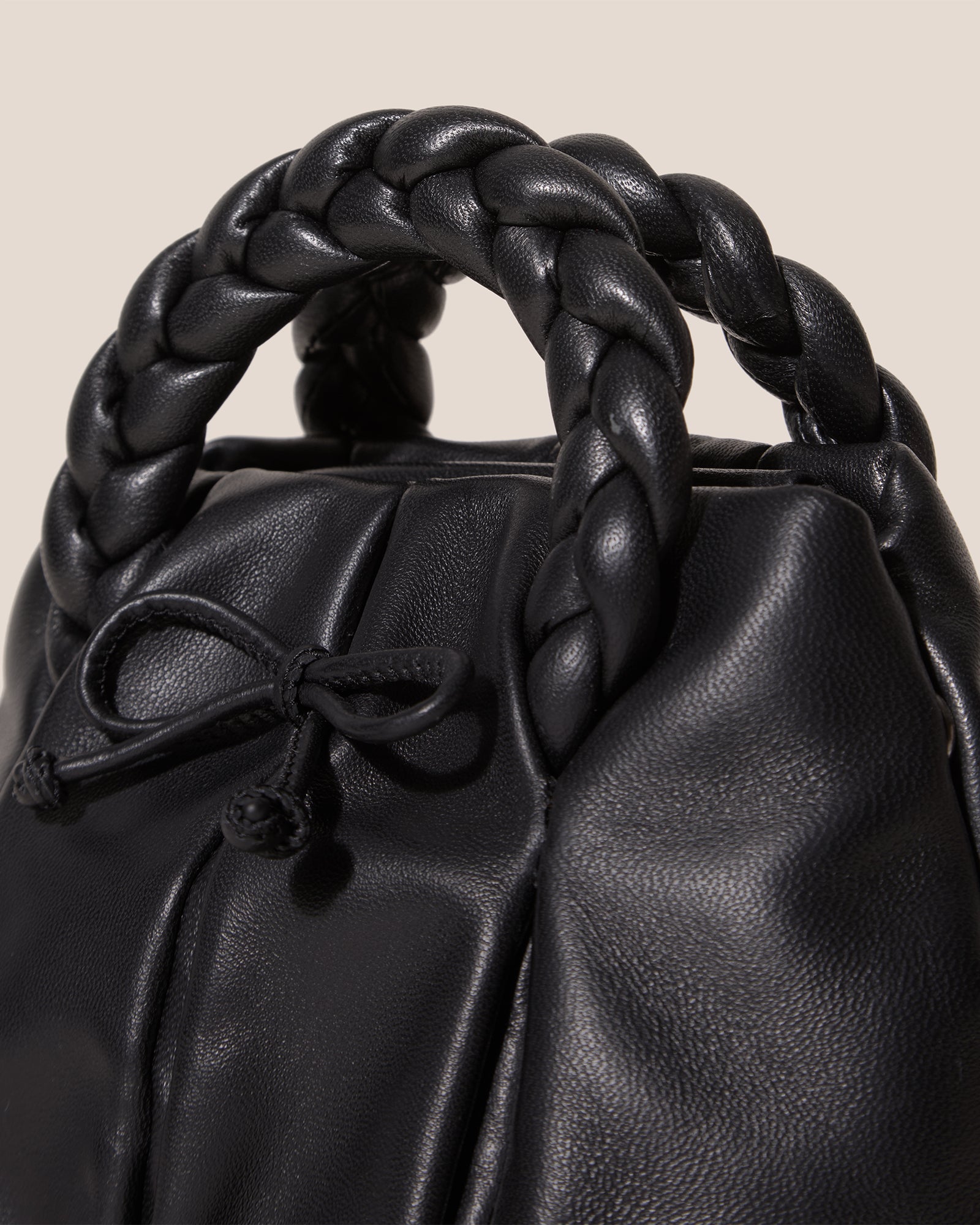 BOMBON BOW - Plaited-handle Leather Handbag