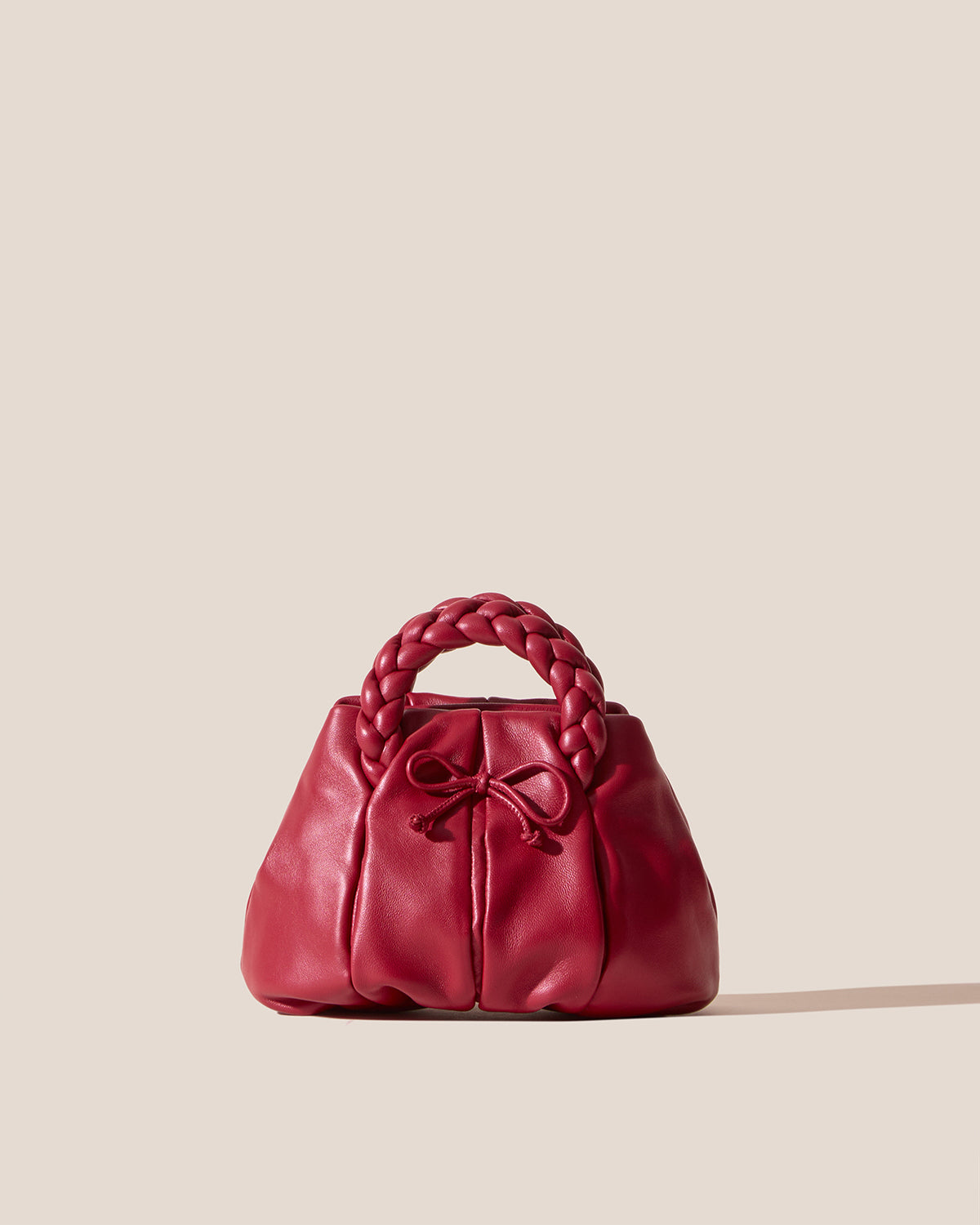 BOMBON BOW - Plaited-handle Leather Handbag