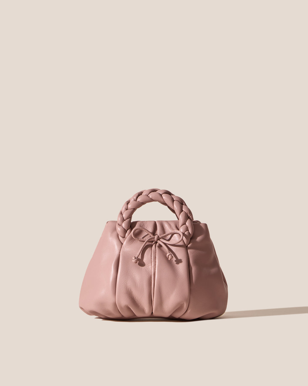 BOMBON BOW - Plaited-handle Leather Handbag
