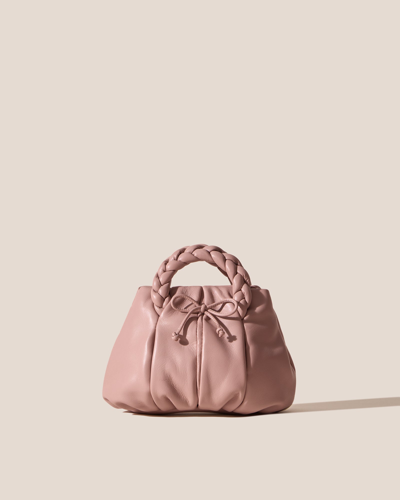 BOMBON BOW - Plaited-handle Leather Handbag