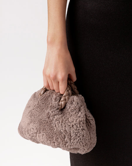 BOMBON CURLY SHEARLING - Plaited-handle Leather Handbag