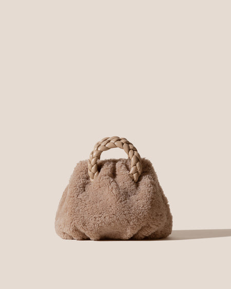 BOMBON CURLY SHEARLING - Plaited-handle Leather Handbag