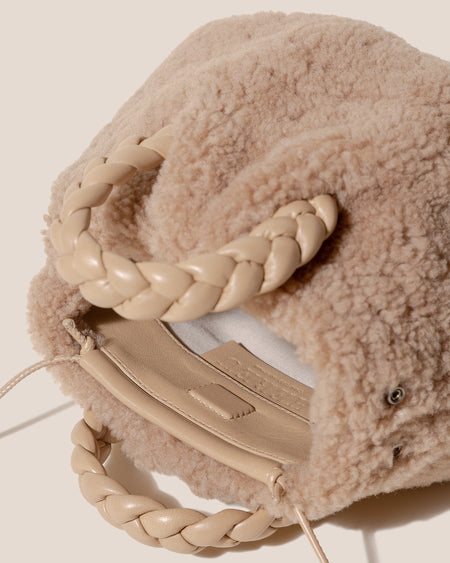 BOMBON CURLY SHEARLING - Plaited-handle Leather Handbag
