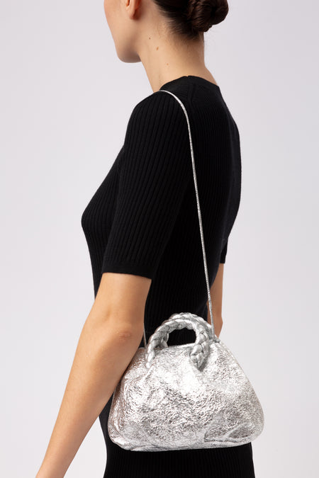 BOMBON CRINKLED METALLIC - Plaited-handle Leather Handbag