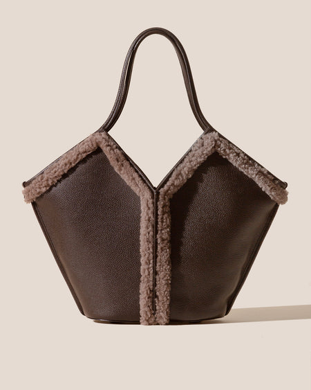CALELLA CURLY SHEARLING TRIMS - Leather Tote Bag