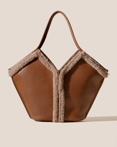 CALELLA CURLY SHEARLING TRIMS - Leather Tote Bag