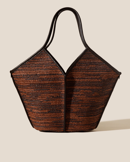CALELLA RAFFIA BICOLOUR - Leather-trimmed Tote Bag