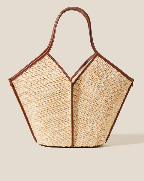 CALELLA RAFFIA - Leather-trimmed Tote Bag