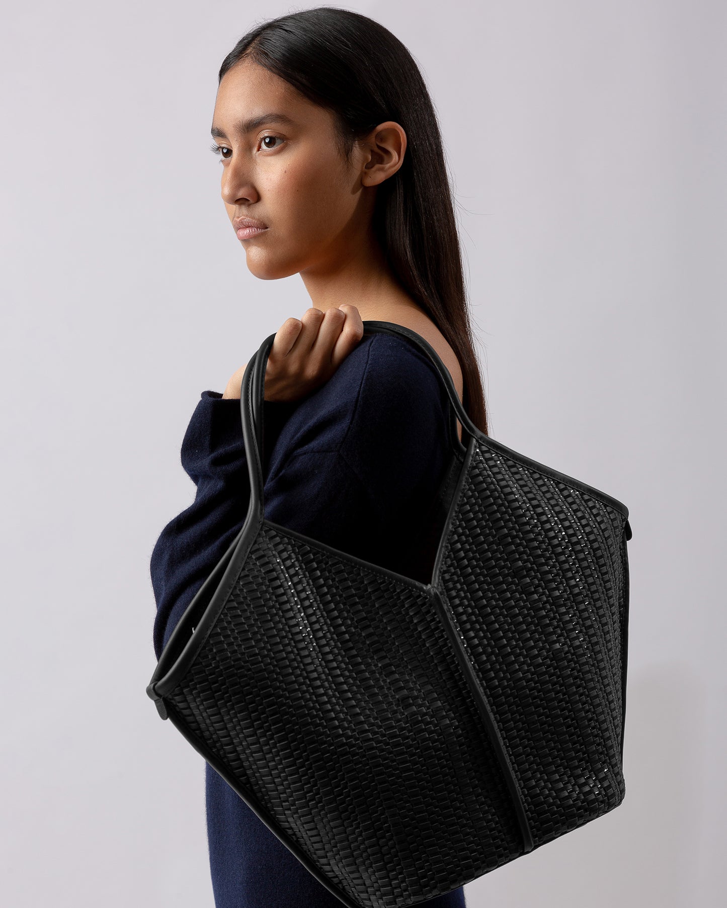 CALELLA WOVEN - Leather-trimmed Tote Bag