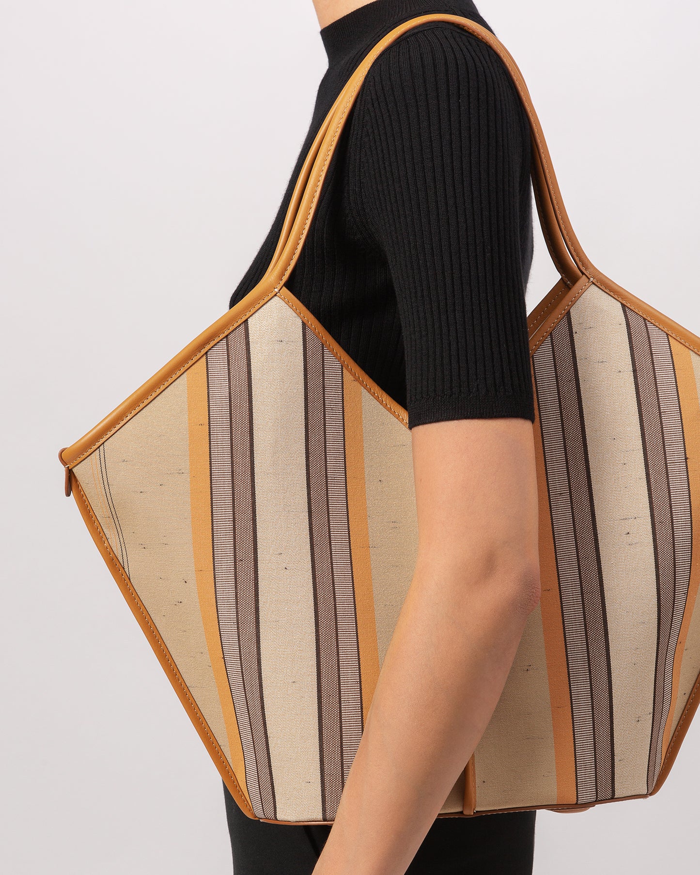 CALELLA STRIPED - Leather-trimmed Tote Bag