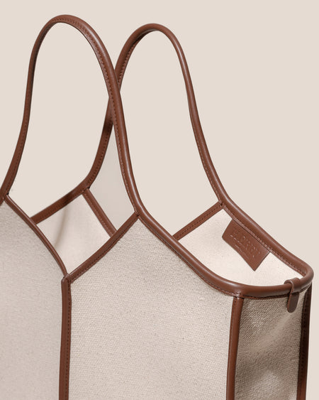 CALELLA SQUARED MEDIUM CANVAS - Leather-trimmed Tote Bag