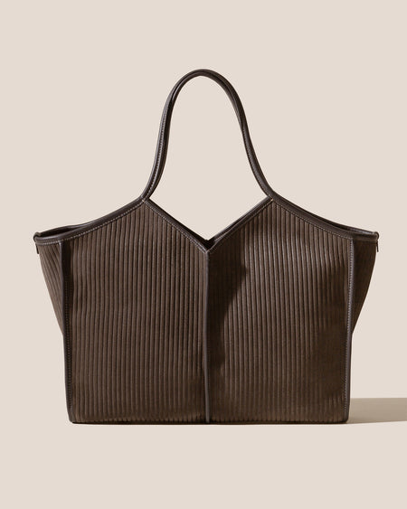 CALELLA SQUARED MEDIUM CORDUROY SUEDE - Leather-trimmed Tote Bag
