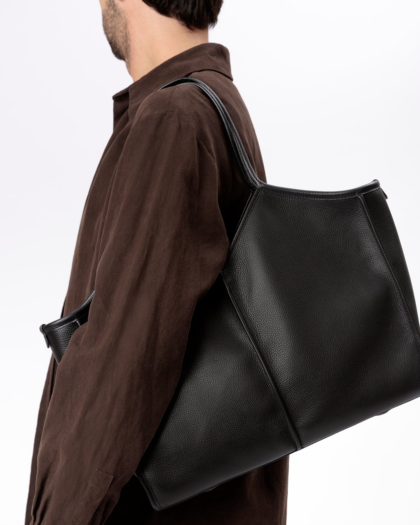 CALELLA SQUARED MEDIUM GRAINY - Leather-trimmed Tote Bag