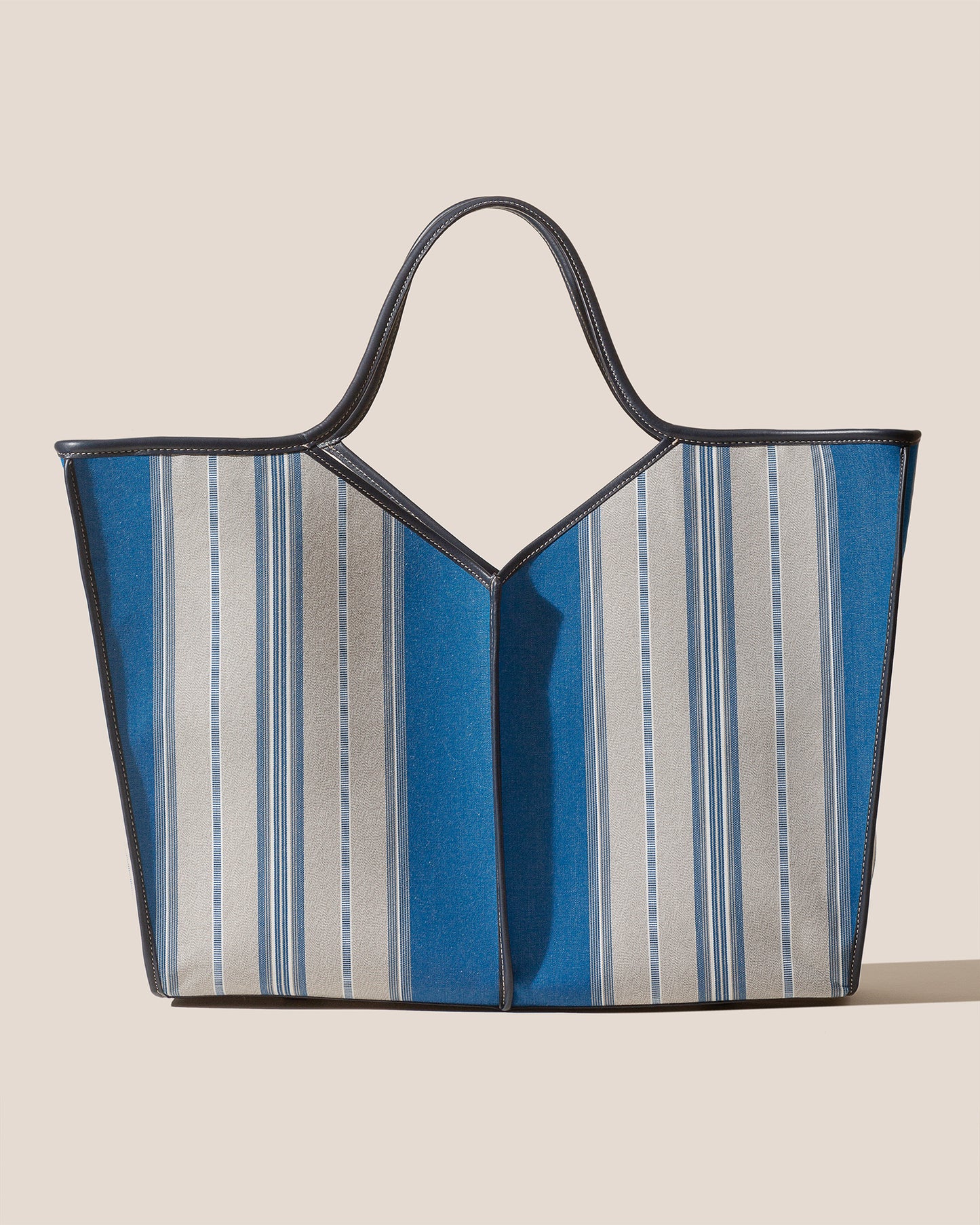 CALELLA SQUARED STRIPES - Leather-trimmed Tote Bag