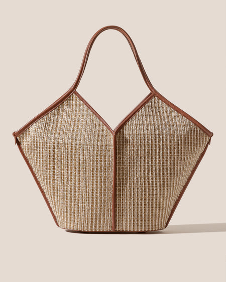 CALELLA STRIPED RAFFIA - Leather-trimmed Tote Bag