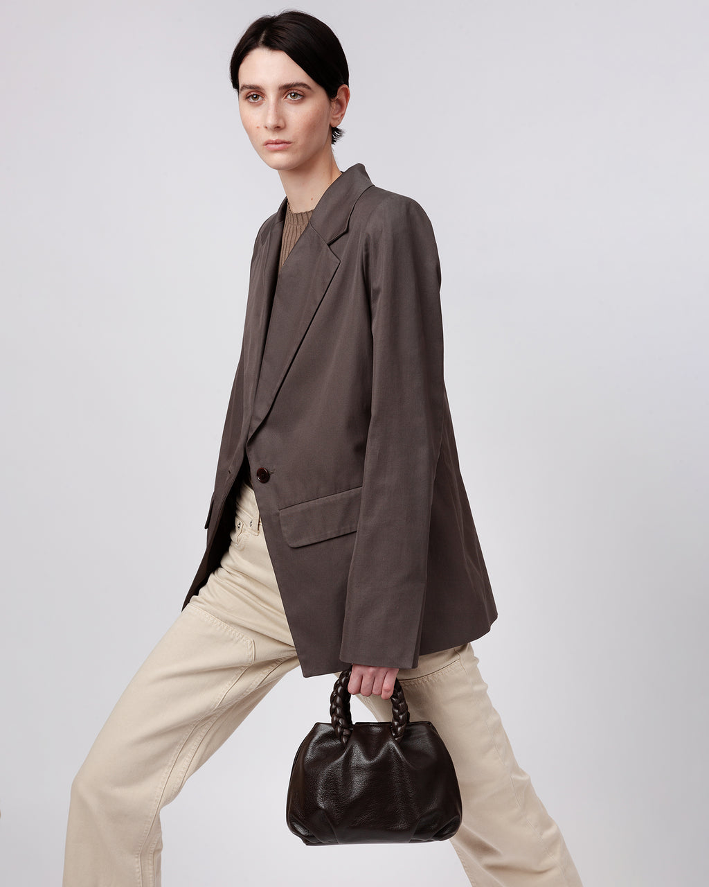 BOMBON M SUPPLE SHINY - Medium Plaited-handle Leather Handbag