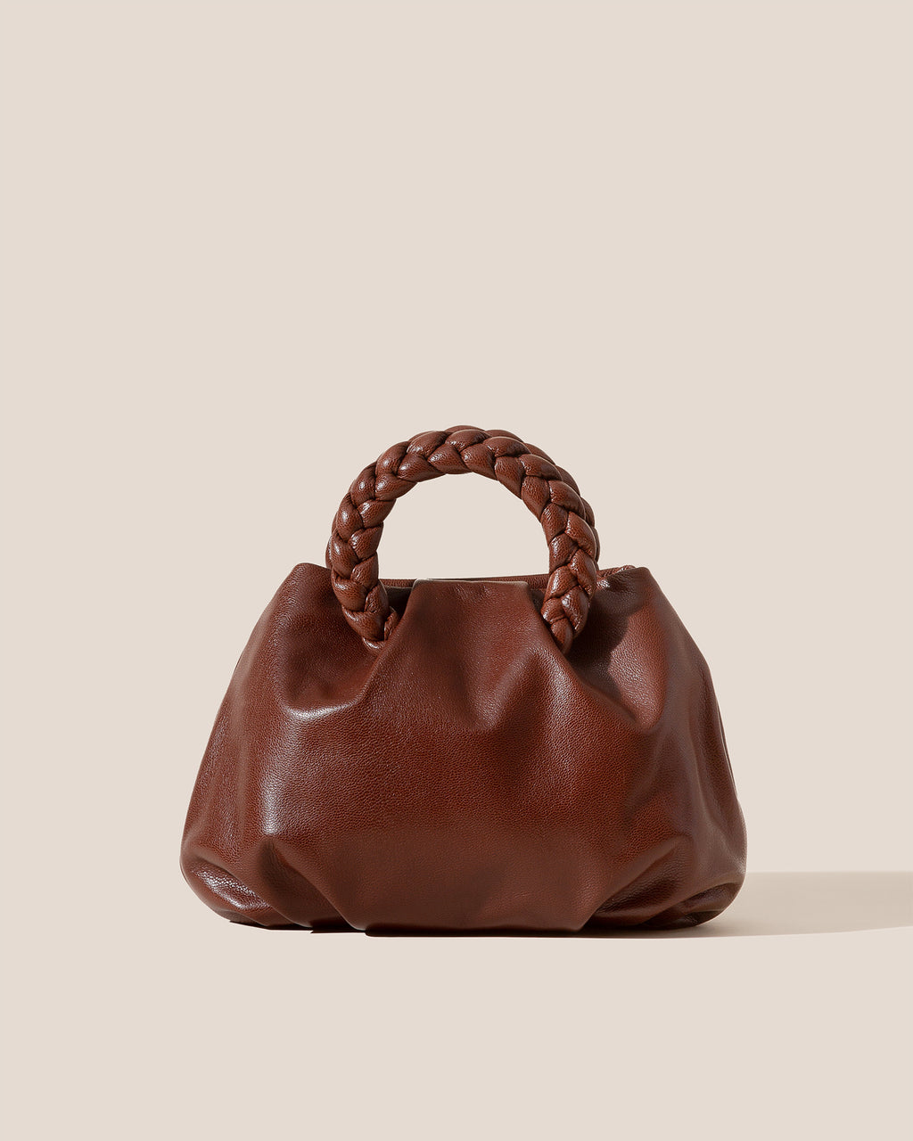 BOMBON M SUPPLE SHINY - Medium Plaited-handle Leather Handbag