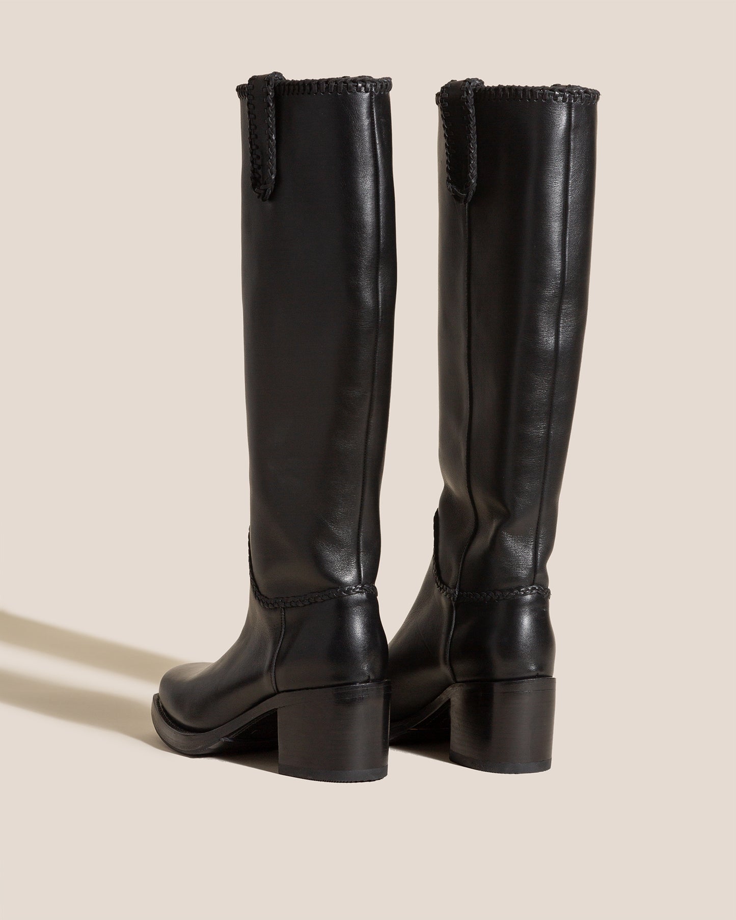 CALOBRA - Heeled Square-Toe Braided Detail Knee-High Boot