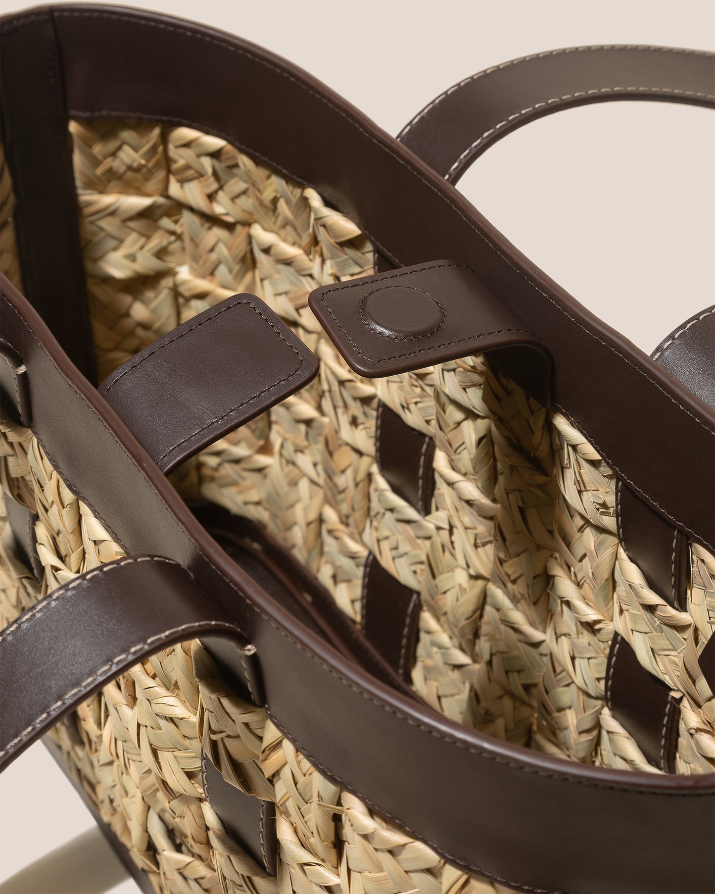 SERAMAR - Leather Framed Woven Straw Basket