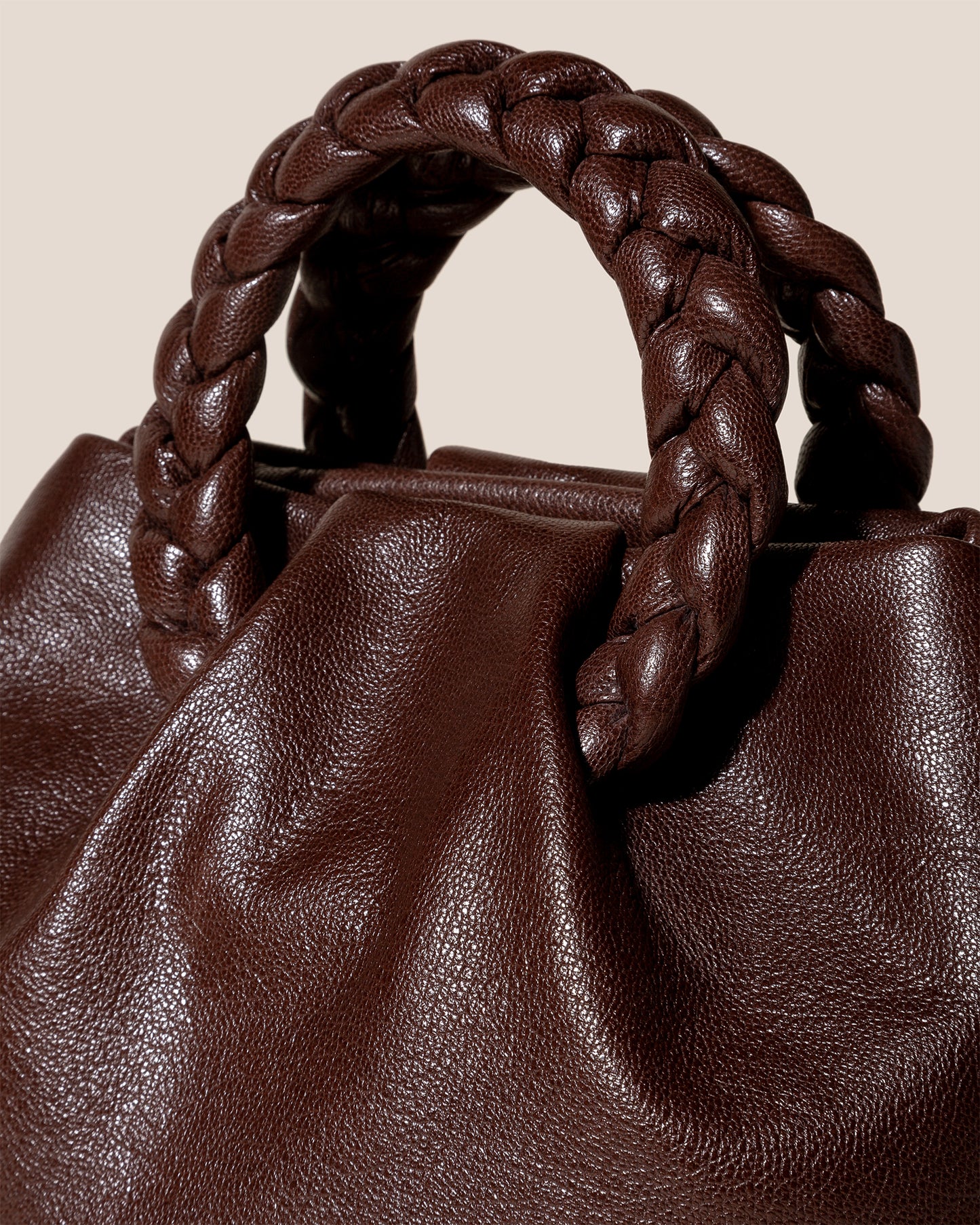 Hereu Bombon Shiny Braided Leather Top-Handle Bag