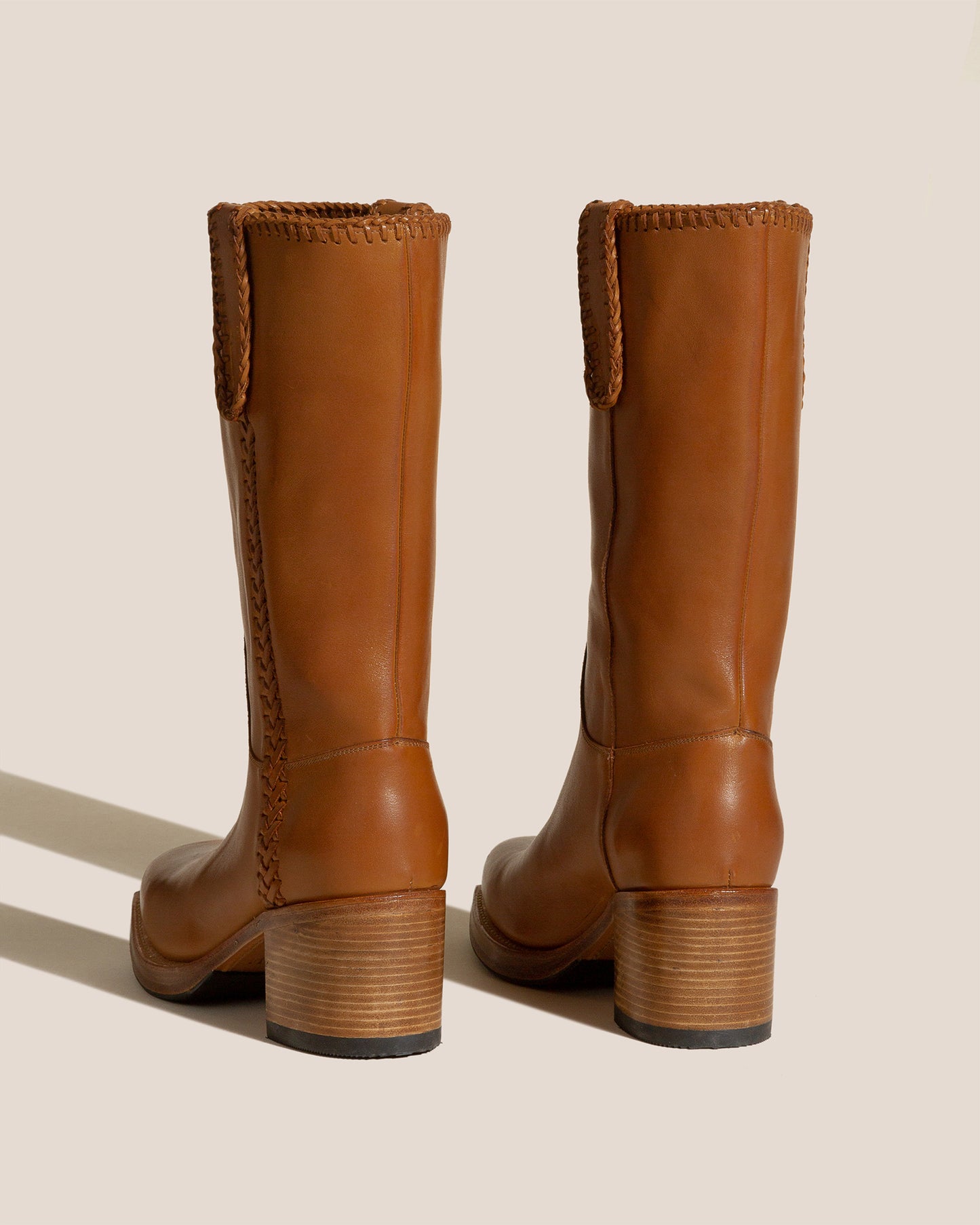 AUMANDRA - Heeled Square-Toe Braided Detail Mid-Calf Boot
