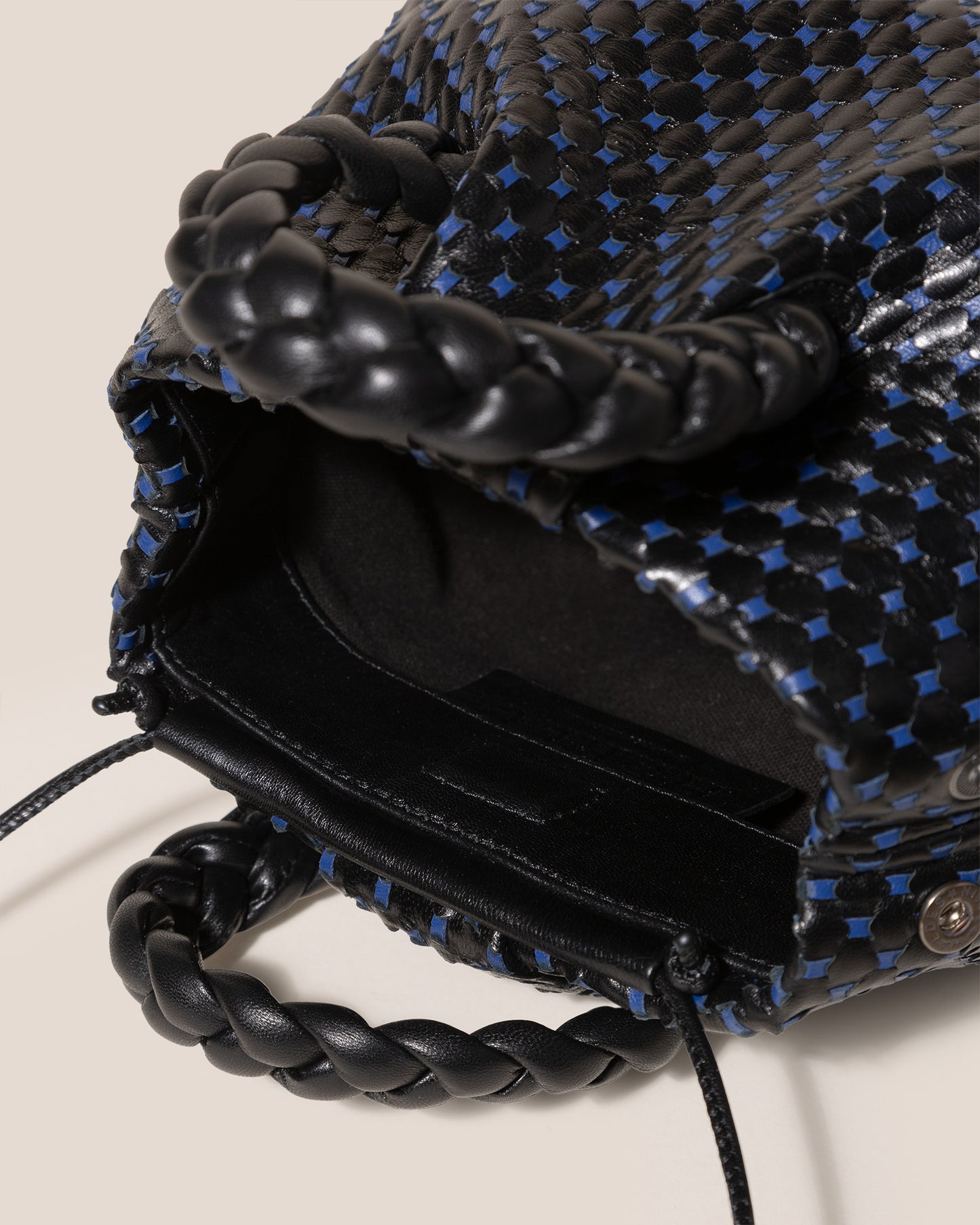 Beige Bombon braided-handle woven leather bag, Hereu